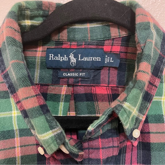 Ralph Lauren Classic Fit Shirt Men Large Red Flannel Plaid Button Long Sleeve - Picture 2 of 4